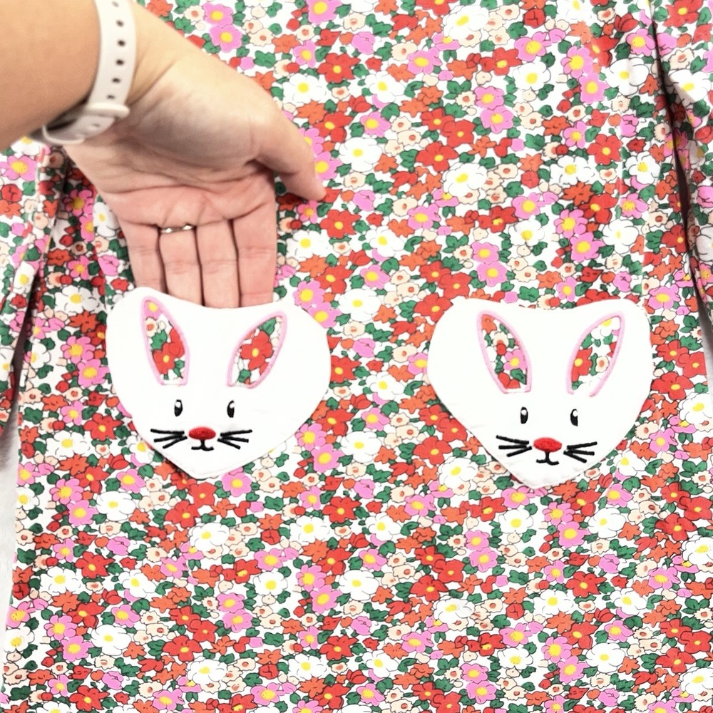 Boutique Floral Dress Girls 6-7Y Peter Pan Collar Bunny Pockets Cotton Bright - Picture 2 of 6